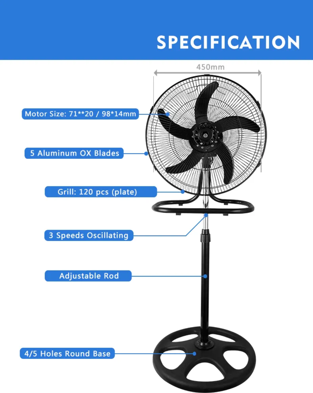 Ventilateur au sol 3en1 qualité superieur 18 "
